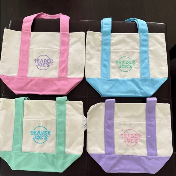 NWT Trader Joe's Mini Pastel Canvas Tote Bags Set of 4 Easter Set Spring 2025 - Picture 2 of 2